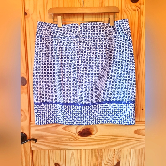 Talbots Skirt Back Zipper Classic Print Periwinkle White Casual Like New 14 - Picture 1 of 4